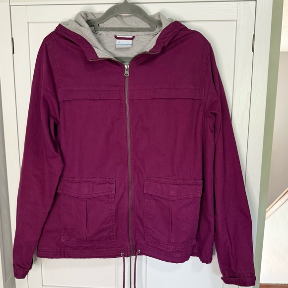 Columbia Women’s Purple Hooded Utility Jacket Medium Zip Front Casual - Picture 1 of 8